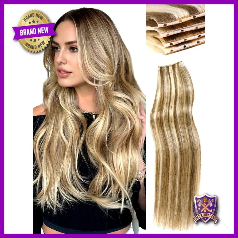 Human Hair Extensions 18 Inch Glue-Free Weft Micro Beads Volume